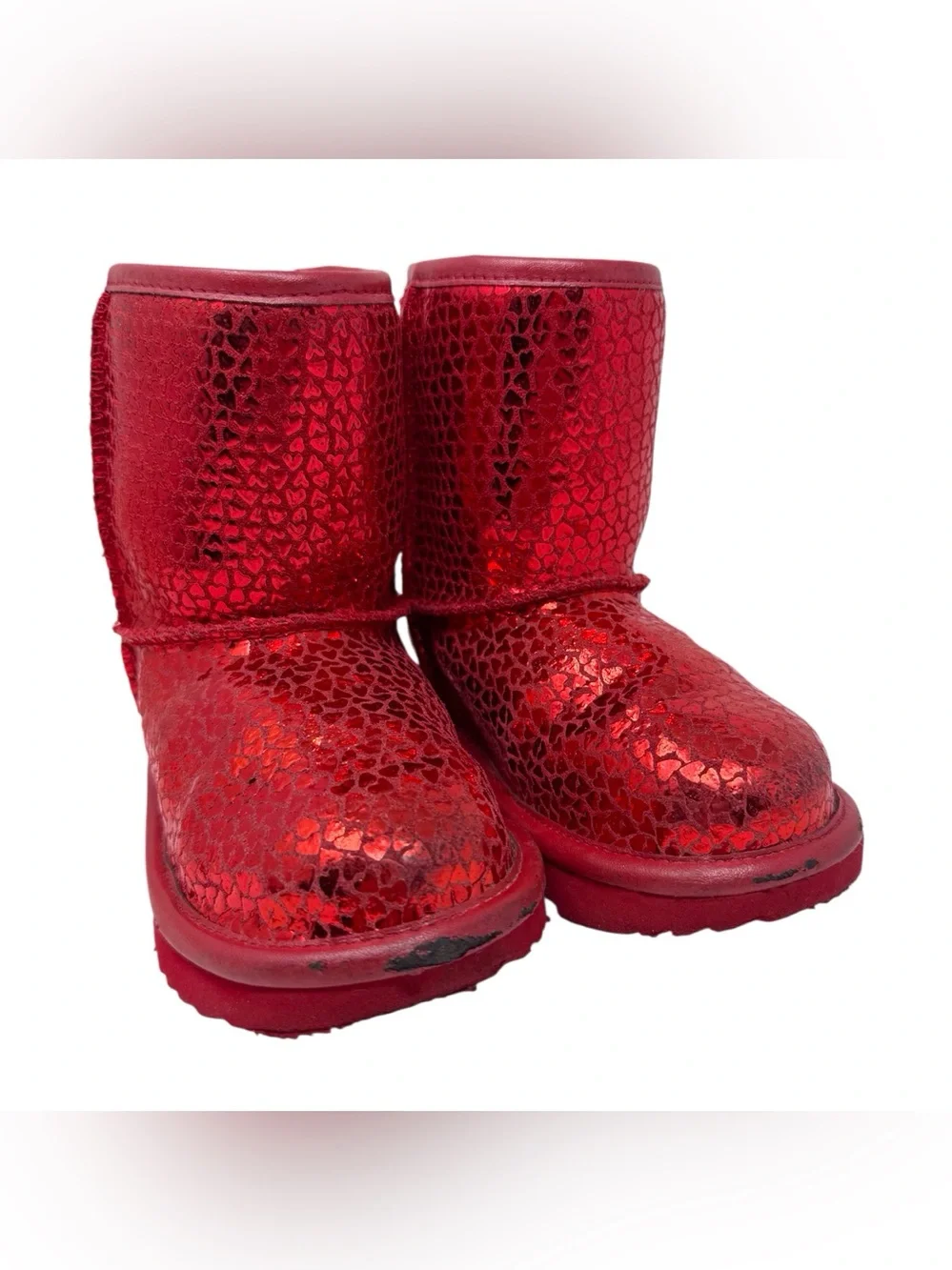 UGG Kids' Classic II Gel Hearts Red Boots girls size US 10/EU 27.5